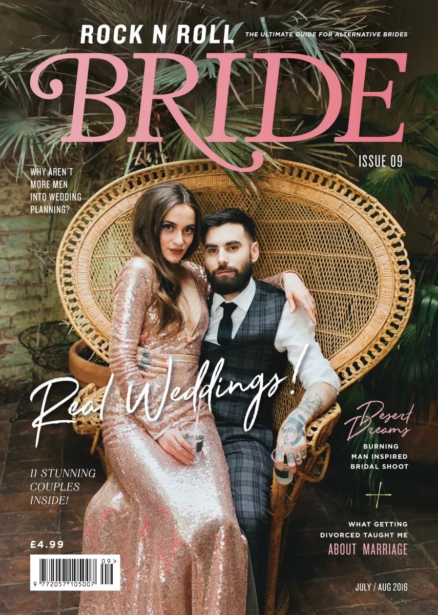 rock n roll bride magazine cover of couple at one friendly place london