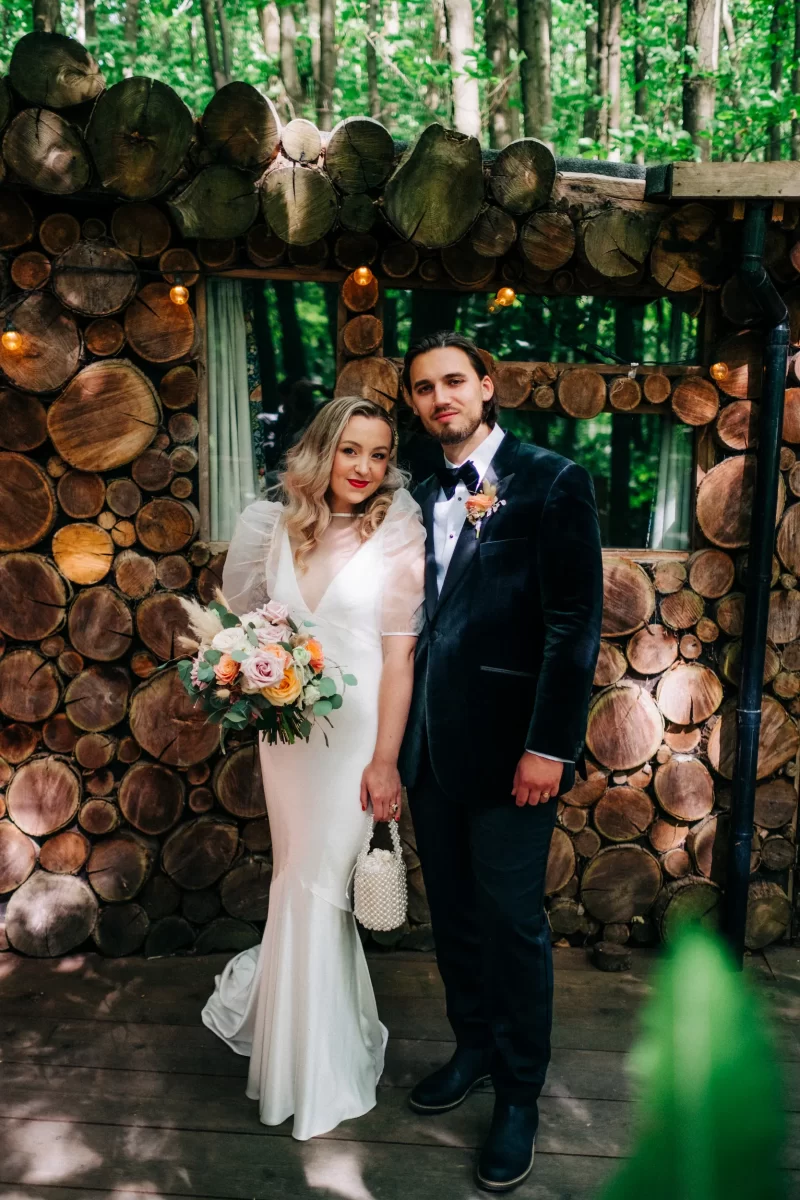 bride and groom couple photo at the dreys in kent woodland wedding venue