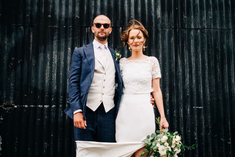 wedding bride and groom couple posing like magazine cover