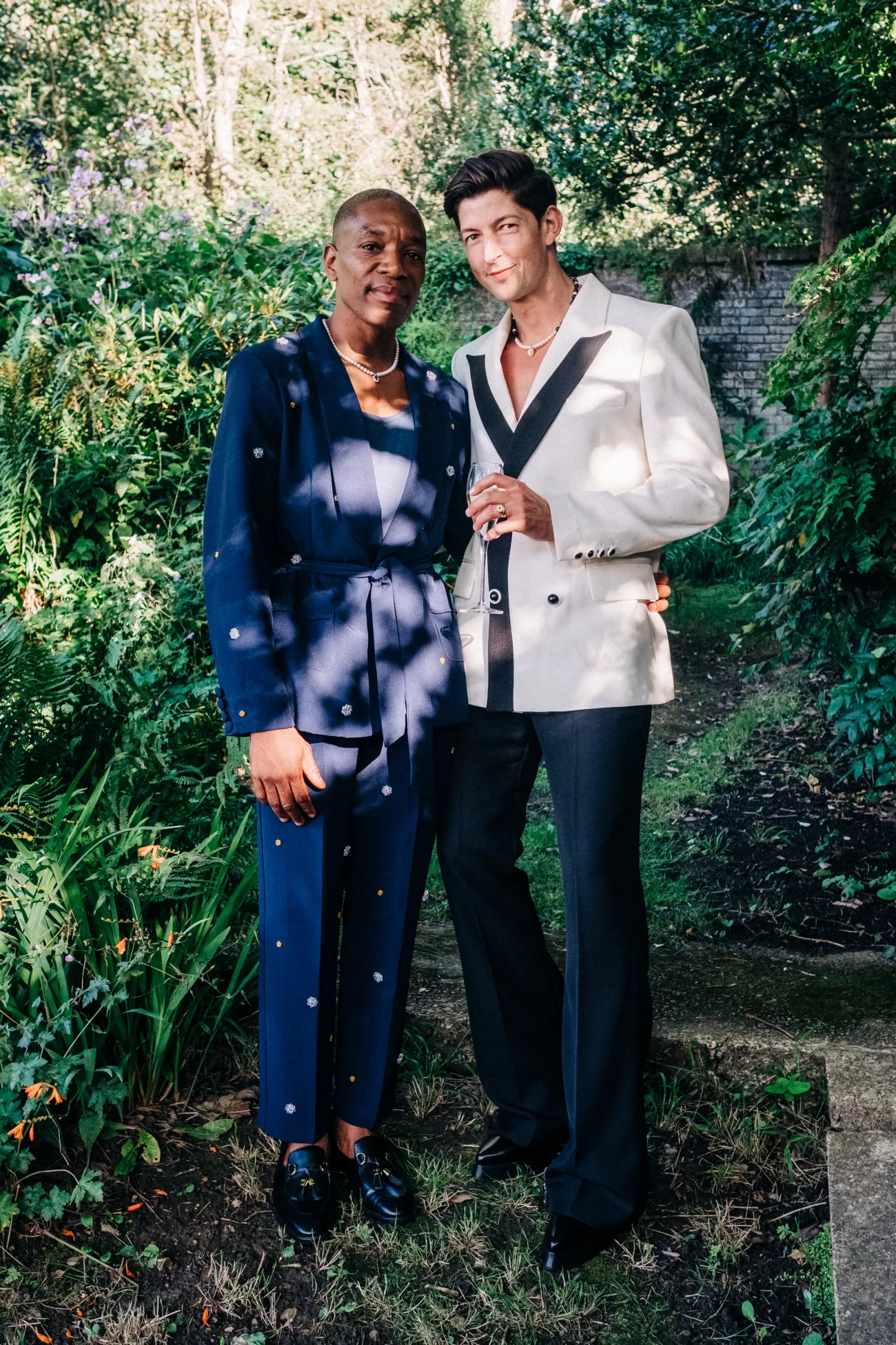 Editorial Style Wedding Photography in a secret walled garden Gay Wedding LGBTQ