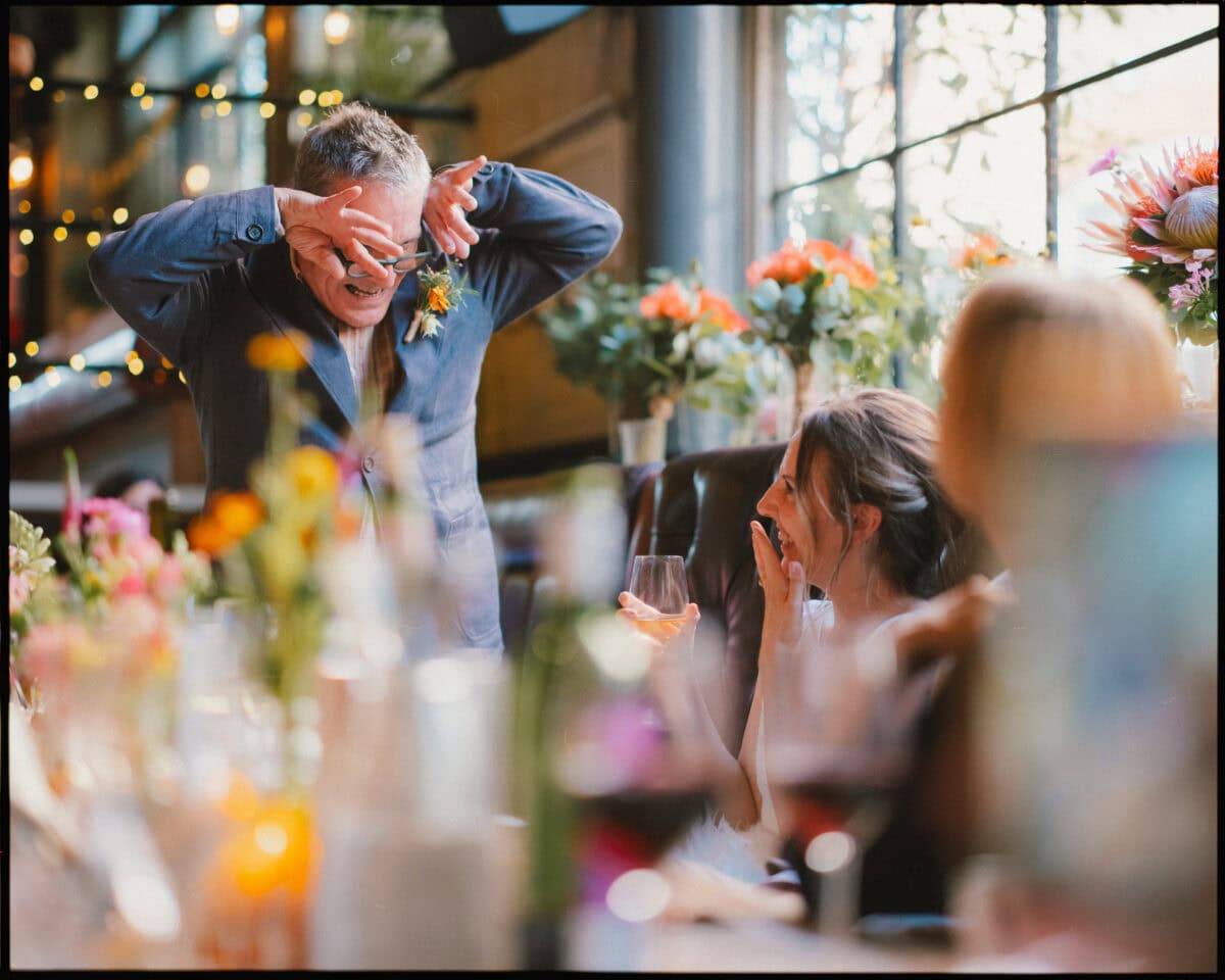 The Depot N7 wedding photographer London — speeches with father of bride