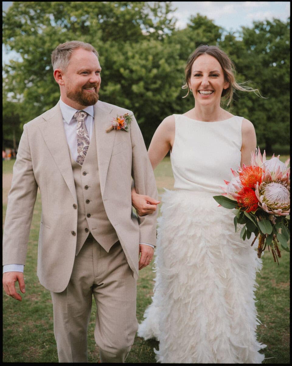 The Depot N7 wedding photographer London — couple natural walk in park
