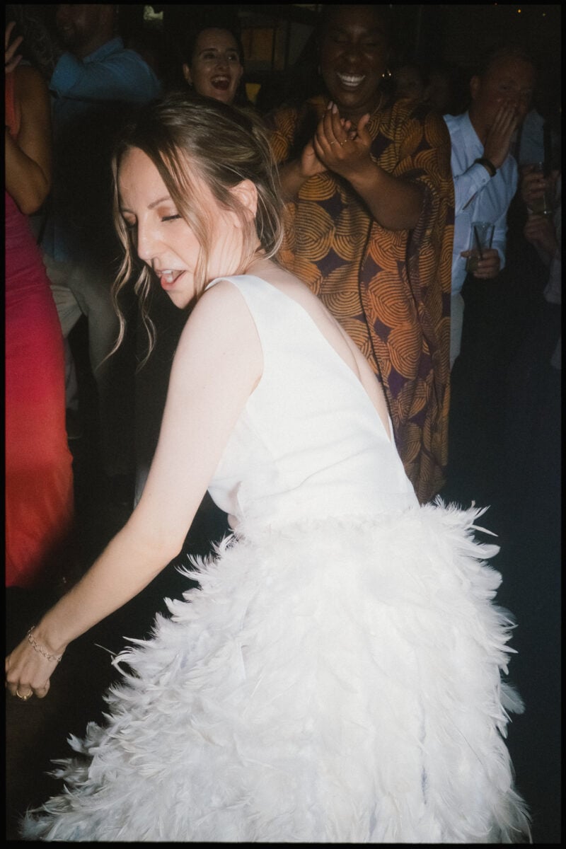 The Depot N7 wedding photographer London — bride twerking on dancefloor