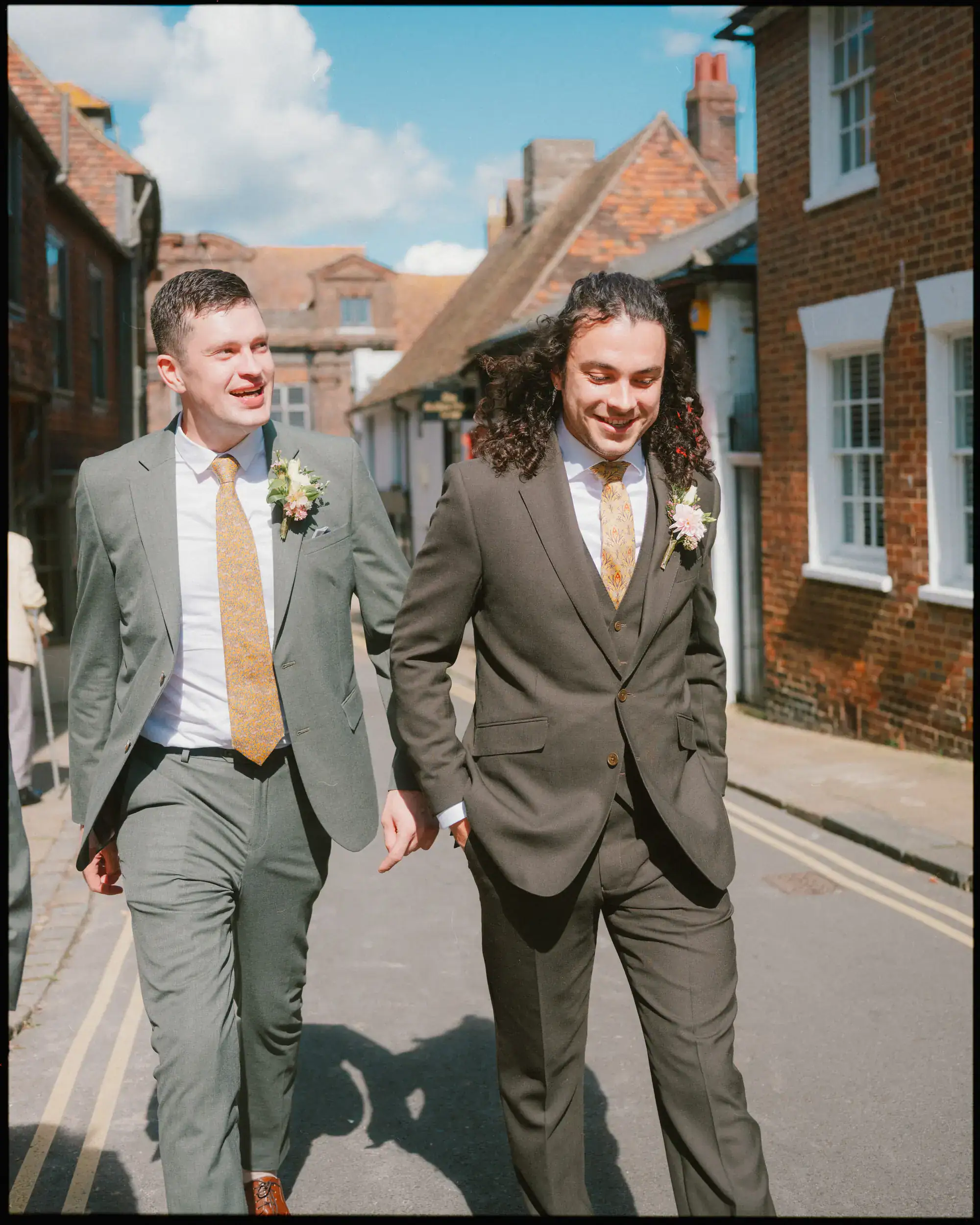 groom walking up to Rye town hall