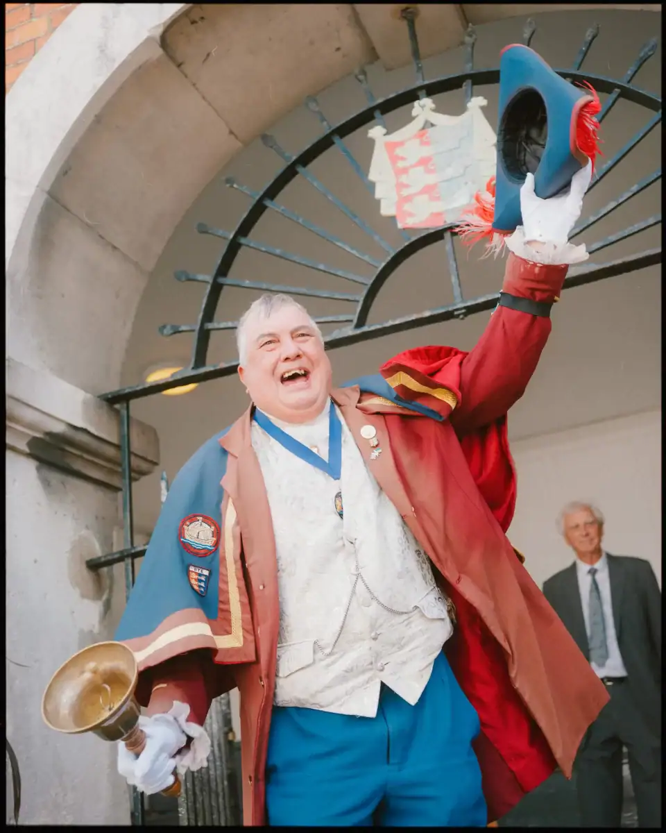The Rye town crier cheering the couple before a wedding
