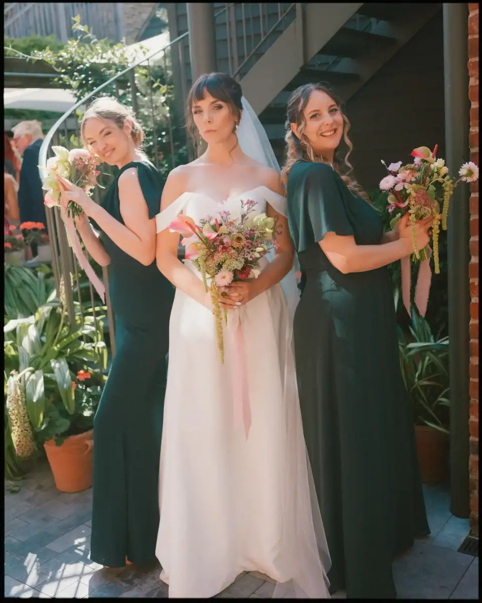 editorial style bridesmaids photo in the courtyard at the george in rye