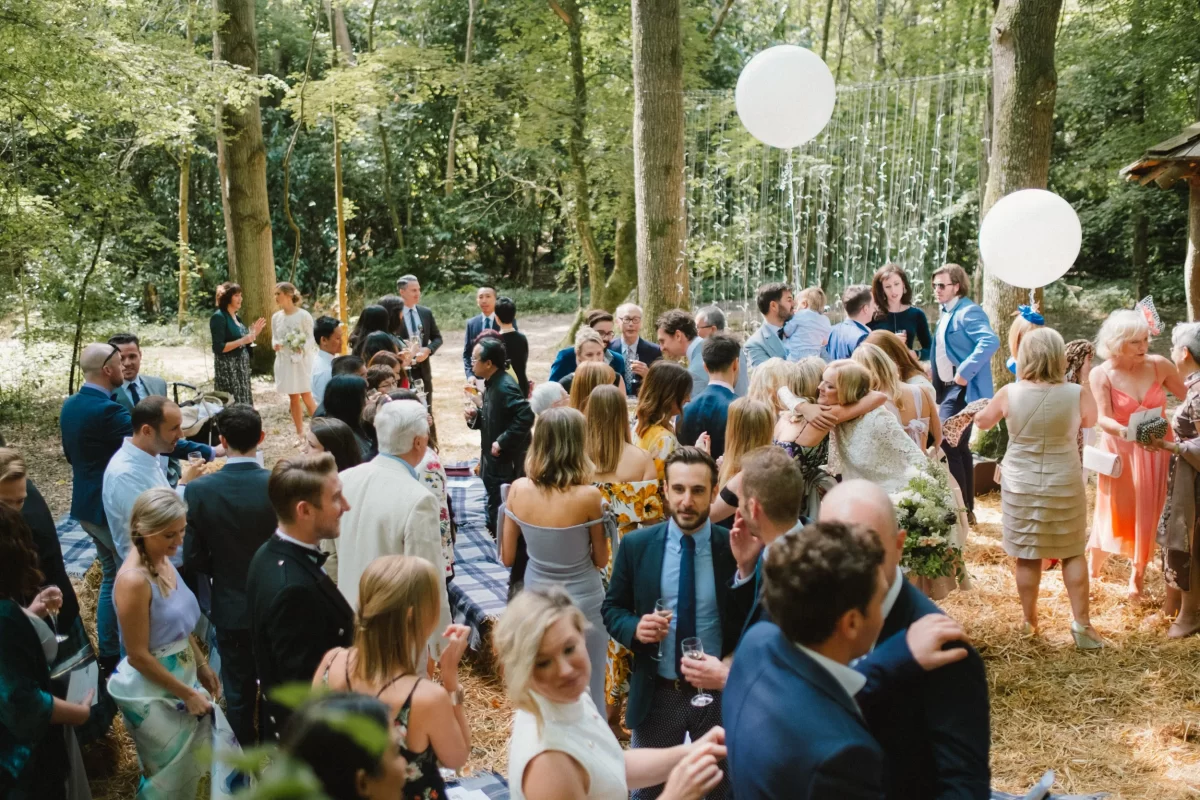 ceremony in the woods at exclusive woodland wedding venue paper mill hawkhurst kent