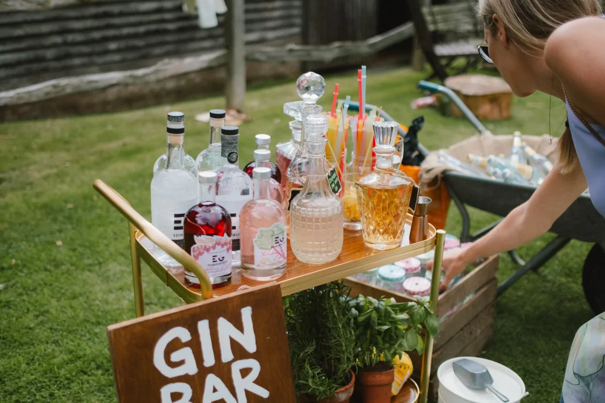 gin bar at exclusive woodland wedding venue paper mill kent
