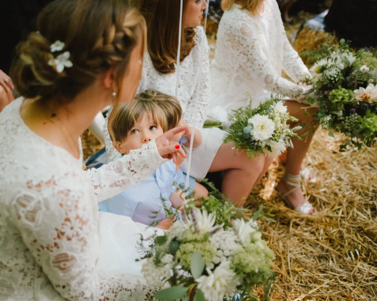 bridesmaids at ceremony exclusive woodland wedding venue paper mill kent