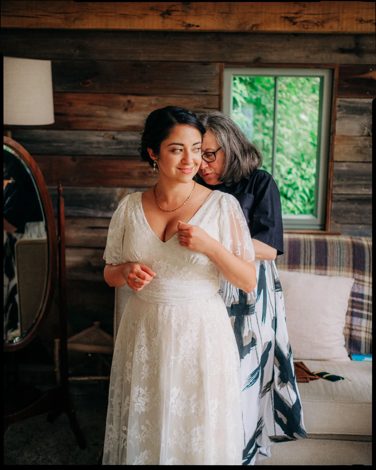 nancarrow farm wedding photographer cornwall - bride getting ready with mother