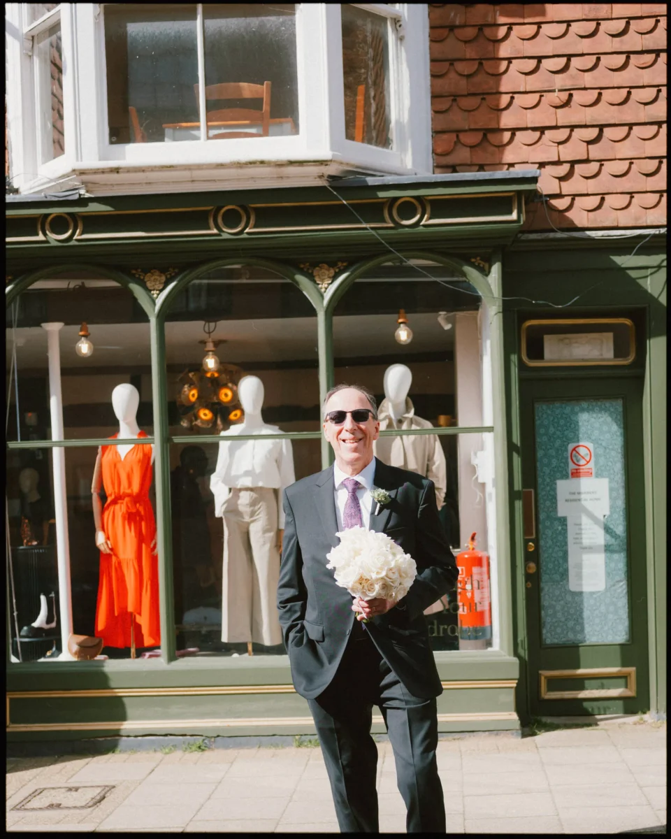 george in rye wedding photographer father of bride waiting outside